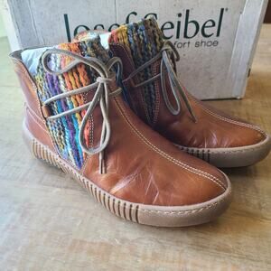 Josef Seibel Maren 18 Boots Women’s 37 Brown Leather Wool Knit Lace US 6-6.5 NEW